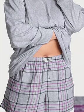 Victoria's Secret Gray Plaid Boxers with Pink Stripe